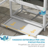 easycomfort easycomfort voliera per uccellini a 3 porte con casetta e vassoio in legno e metallo 92x52x171 cm grigia e nera