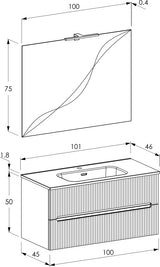 legnox consolle bagno legnox rigo 100 cm cemento caldo con 2 cassetti lavabo specchio e lampada