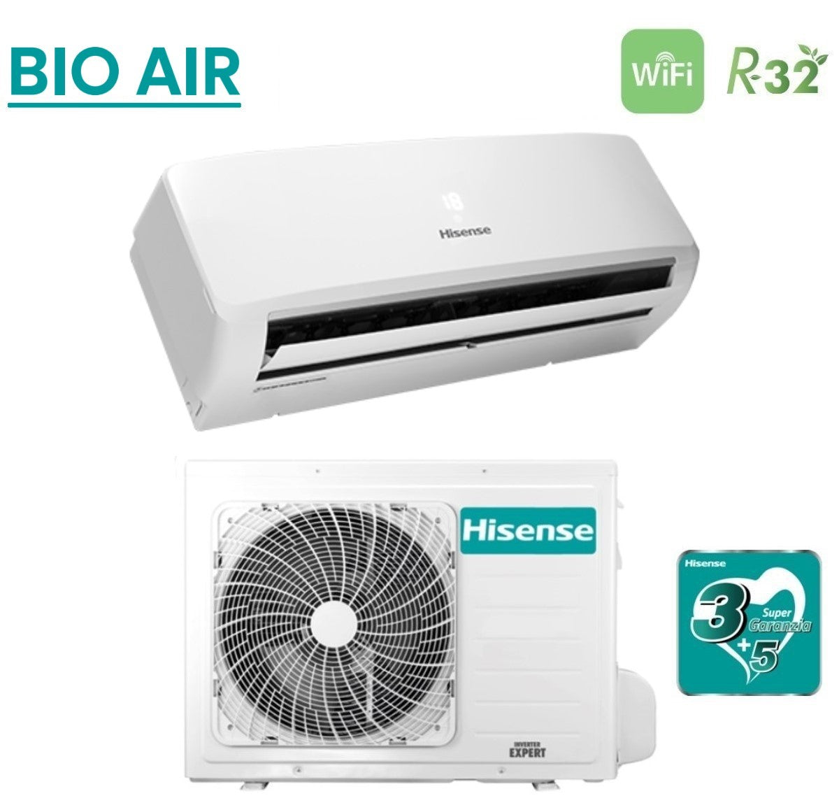 climatizzatore condizionatore hisense inverter serie bio air 12000 btu tdve120ag _ tdve120aw r 32 wi fi integrato classe a__ a_