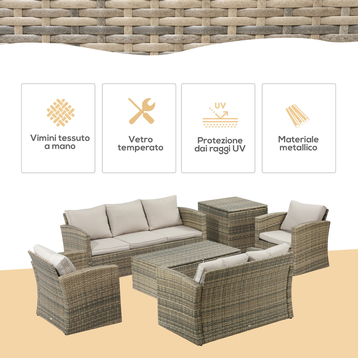 easycomfort area occasioni 2511 easycomfort set da giardino 6 pezzi in rattan con divani poltrone e tavoli contenitore beige