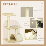 easycomfort easycomfort albero per gatti a 3 livelli con tiragraffi peluche e sisal 40x35x72 cm crema