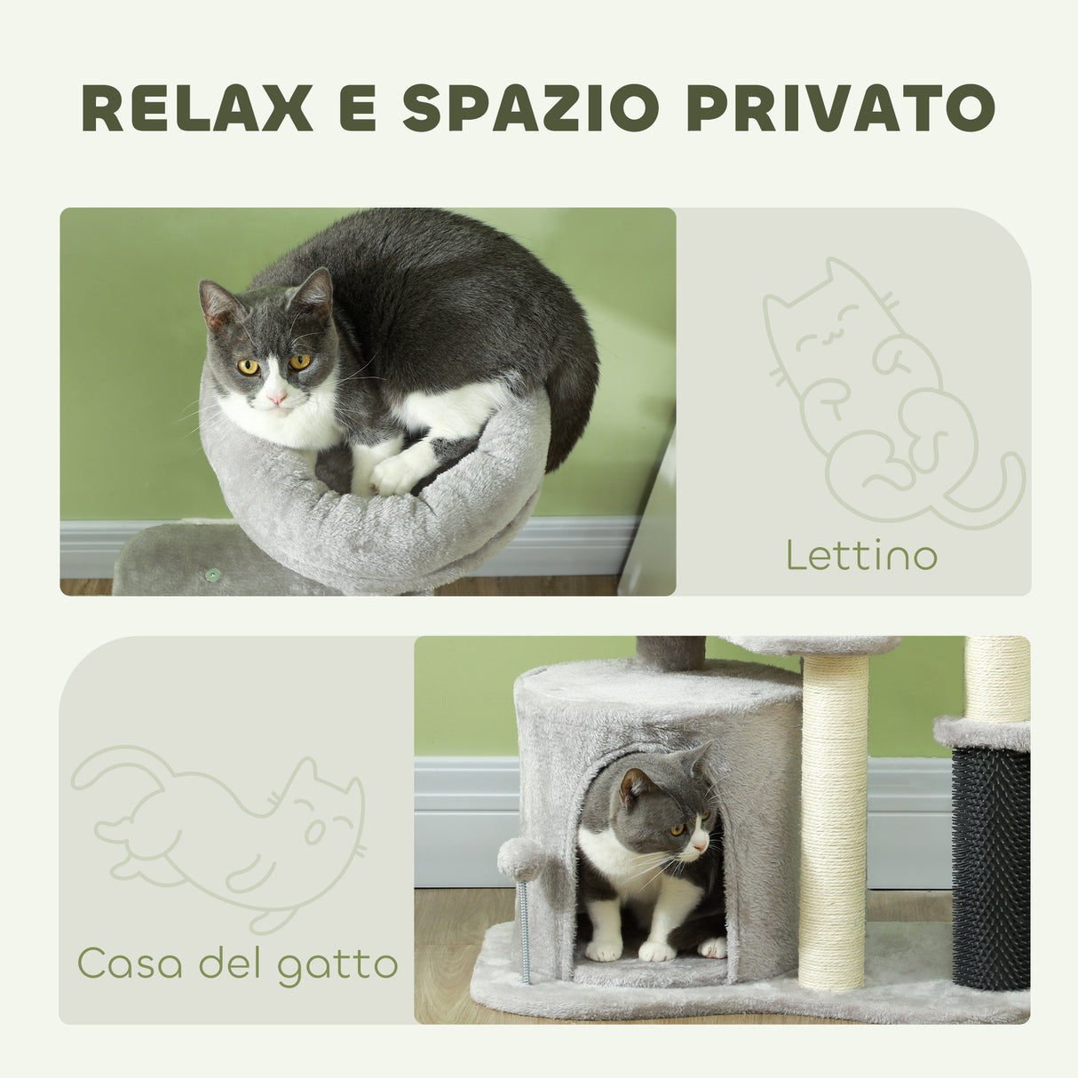 easycomfort easycomfort albero per gatti con casetta lettino e palline in truciolato sisal e peluche 60x39x87 cm grigio chiaro e crema