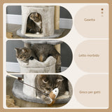 easycomfort easycomfort albero tiragraffi per gatti con casetta e lettino rivestimento peluche e gioco 48x48x86cm grigio