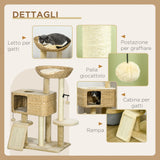 easycomfort easycomfort albero tiragraffi per gatti con casetta trespolo e pallina in legno e poliestere 60x40x95 cm marrone e beige