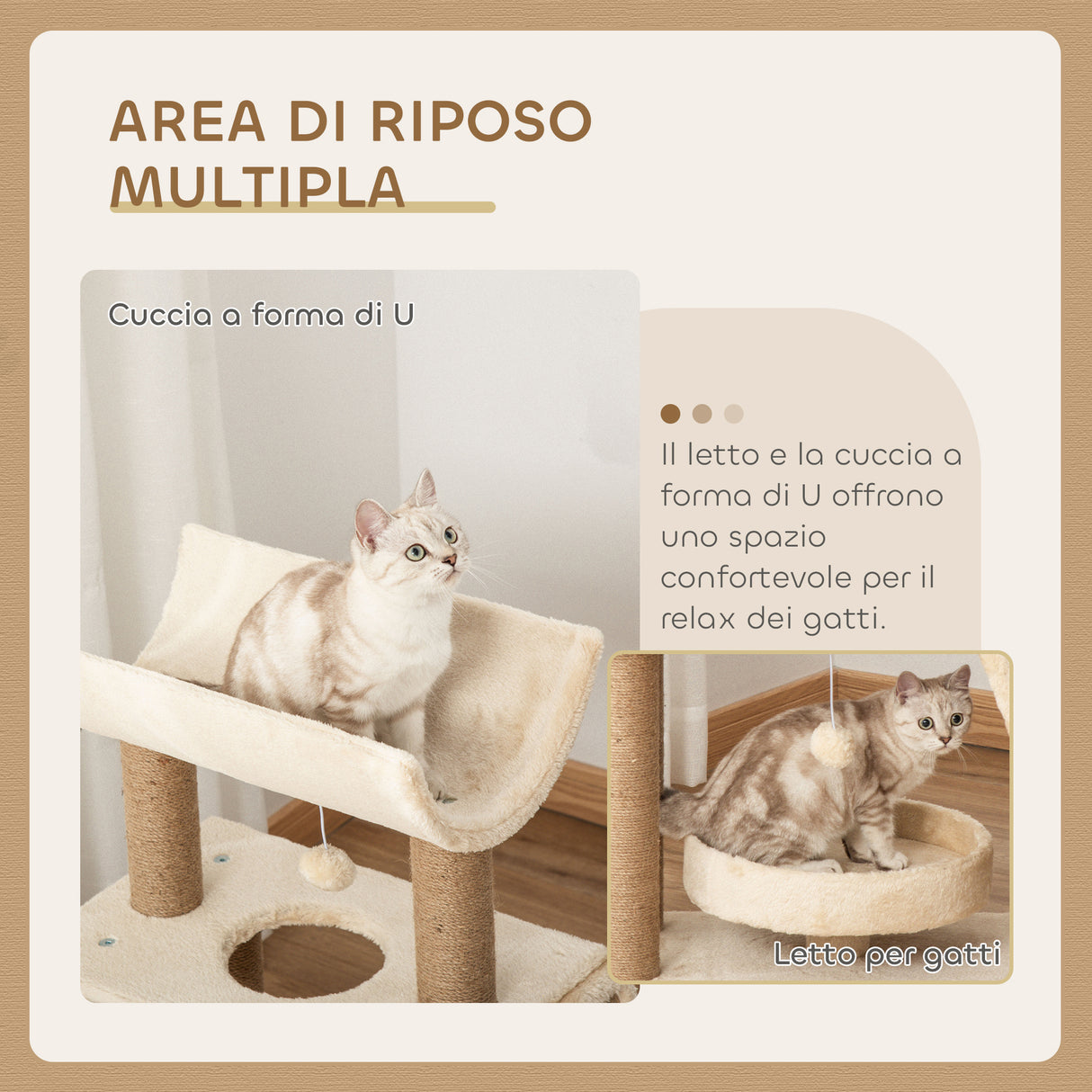 easycomfort easycomfort albero tiragraffi per gatti con lettino cuccia e tappetino in legno peluche e sisal 60x30x76 cm marrone chiaro