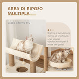 easycomfort easycomfort albero tiragraffi per gatti con lettino cuccia e tappetino in legno peluche e sisal 60x30x76 cm marrone chiaro