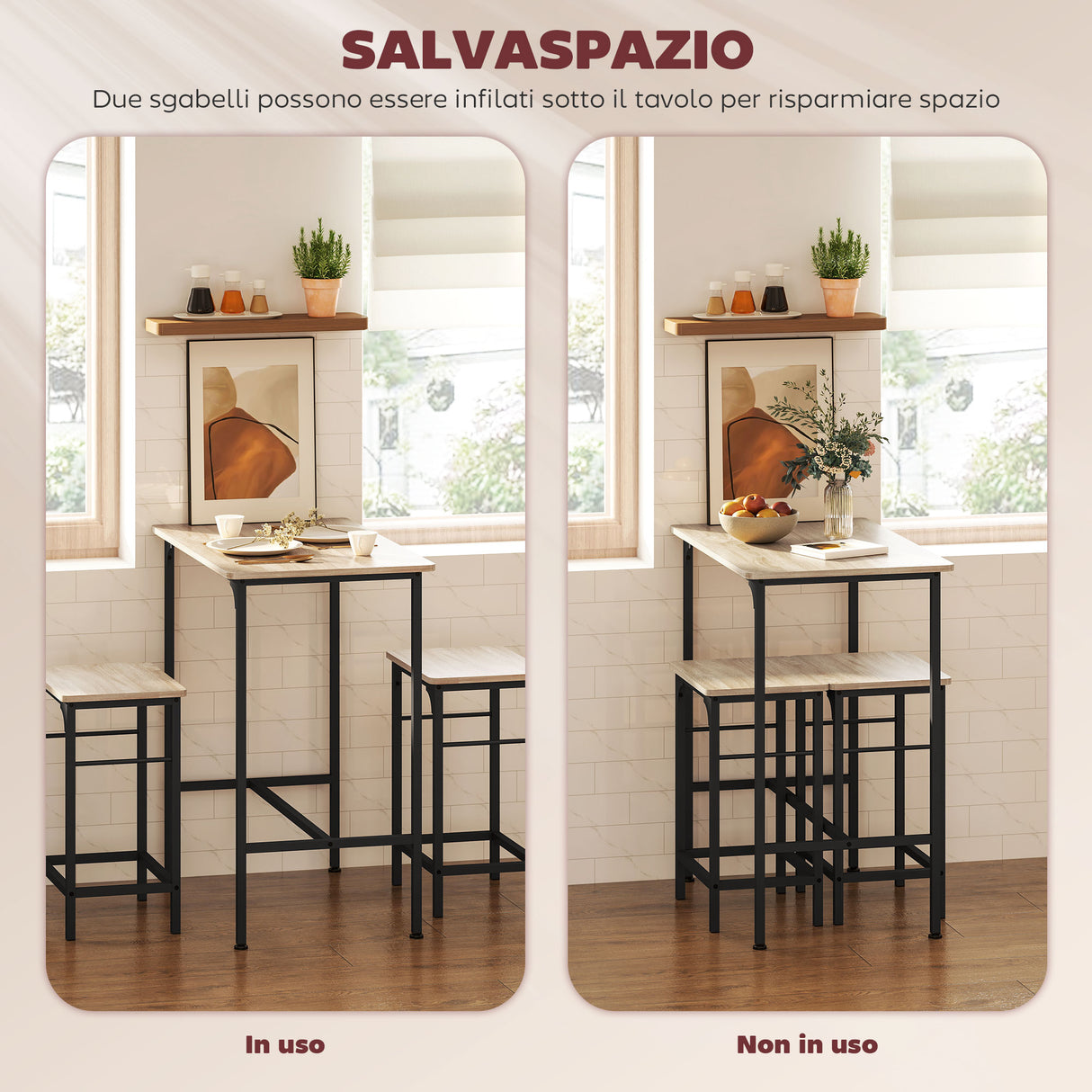 easycomfort easycomfort arredamento bar 3 pezzi con tavolo da cucina e 2 sgabelli da bar in legno e acciaio color legno e nero