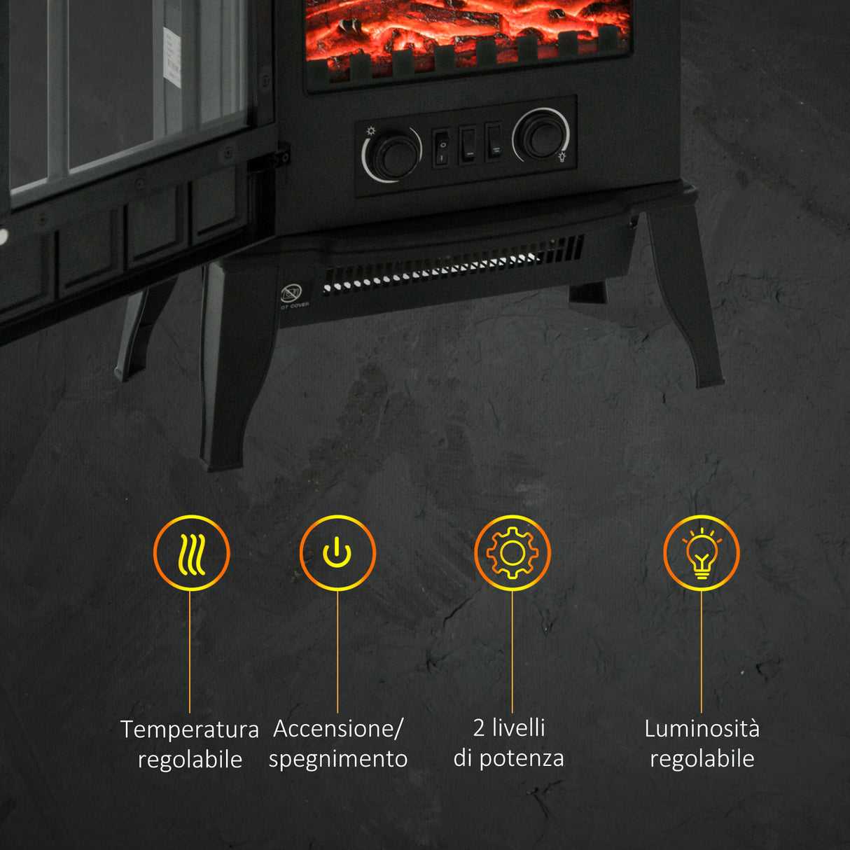 easycomfort easycomfort camino da terra elettrico potenza 1000w 2000w con effetto fiamma luminosita regolabile ferro e vetro 392356 5cm ean 8054144130767