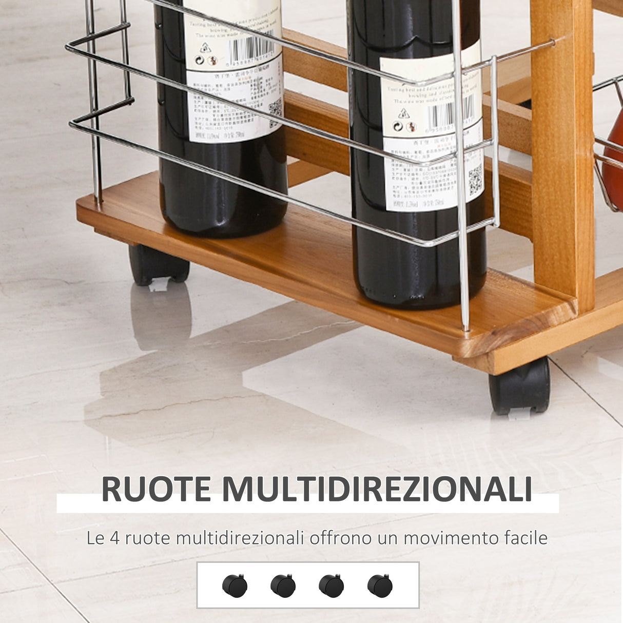 easycomfort easycomfort carrello da cucina in legno marrone con 1 cassetto e 4 cestelli metallici