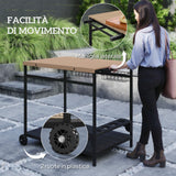 easycomfort easycomfort carrello da giardino a 2 ripiani 2 cesti e 4 spazi portabottiglie in legno di abete 97 5x65x81 cm