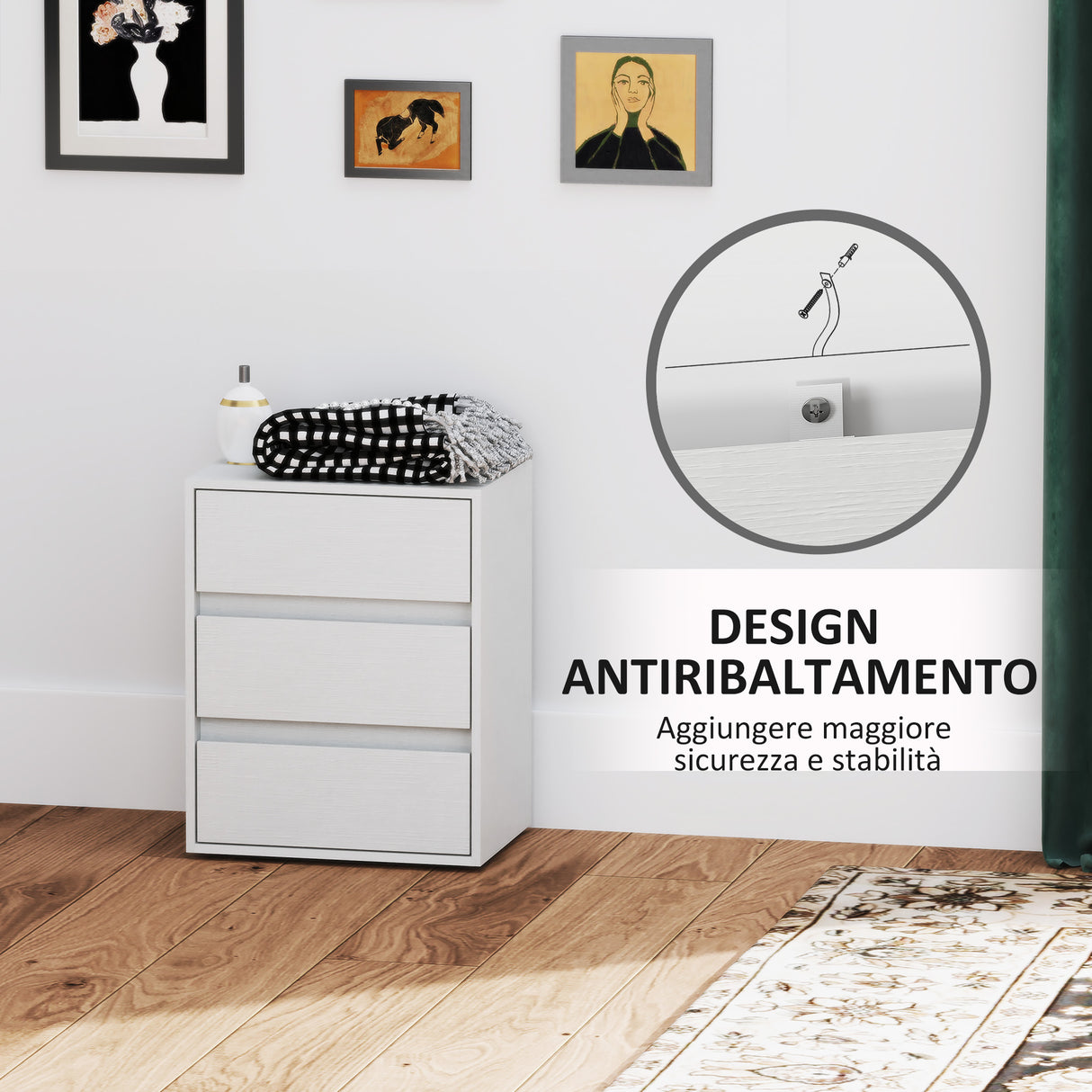 easycomfort easycomfort cassettiera 3 cassetti moderna in legno bianco 40x30x50 5 cm