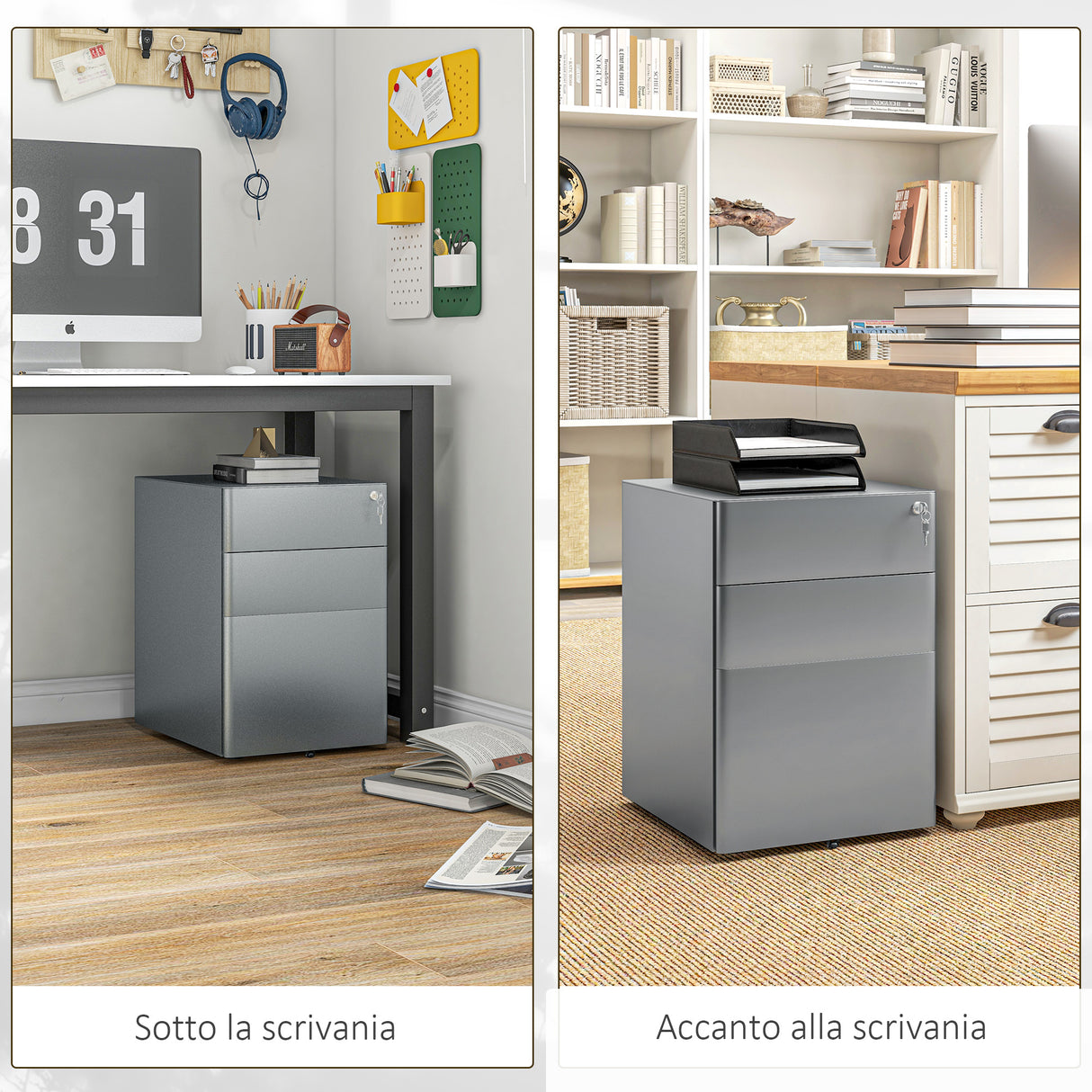 easycomfort easycomfort cassettiera da ufficio 3 cassetti in acciaio con serratura e rotelle 39x48x59cm grigio