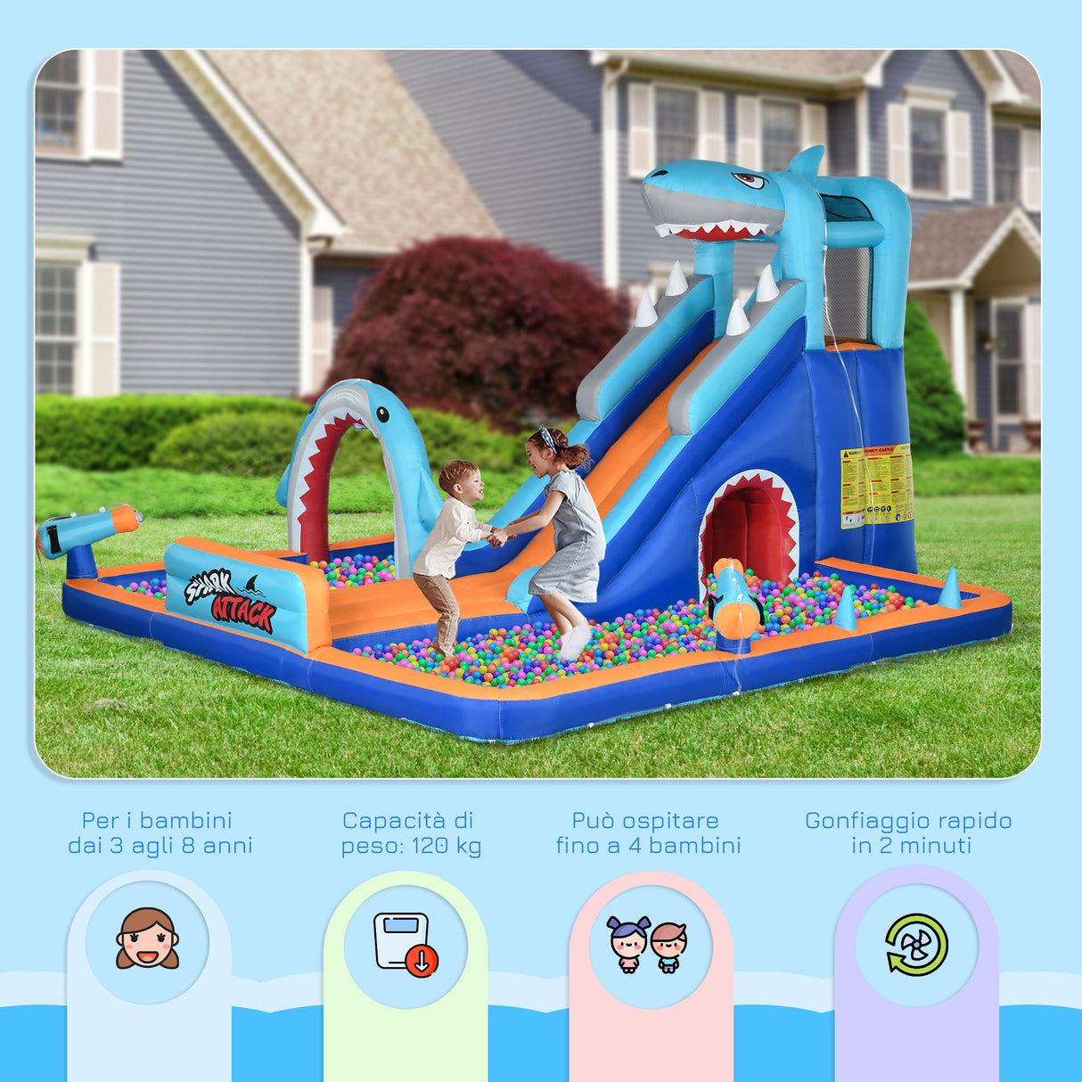 easycomfort easycomfort castello gonfiabile per bambini 3 8 anni con gonfiatore scivolo piscina e parete da arrampicata