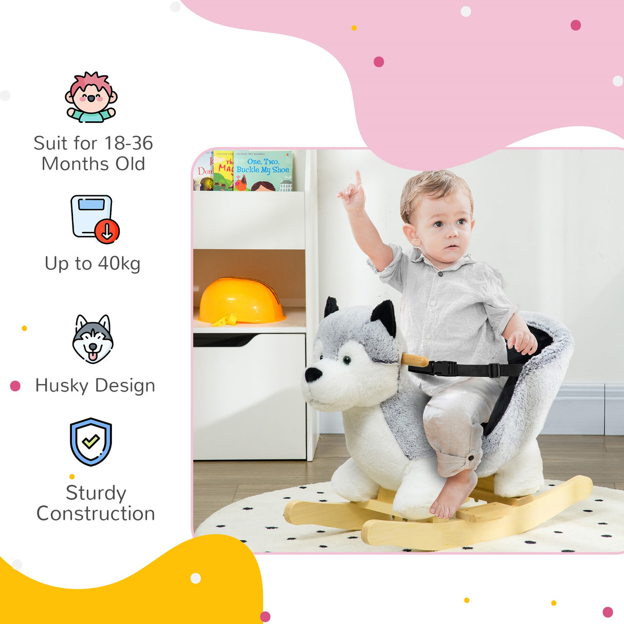 easycomfort easycomfort cavallo a dondolo a forma di cane husky per bambini da 18 36 mesi 60x33x50cm grigio