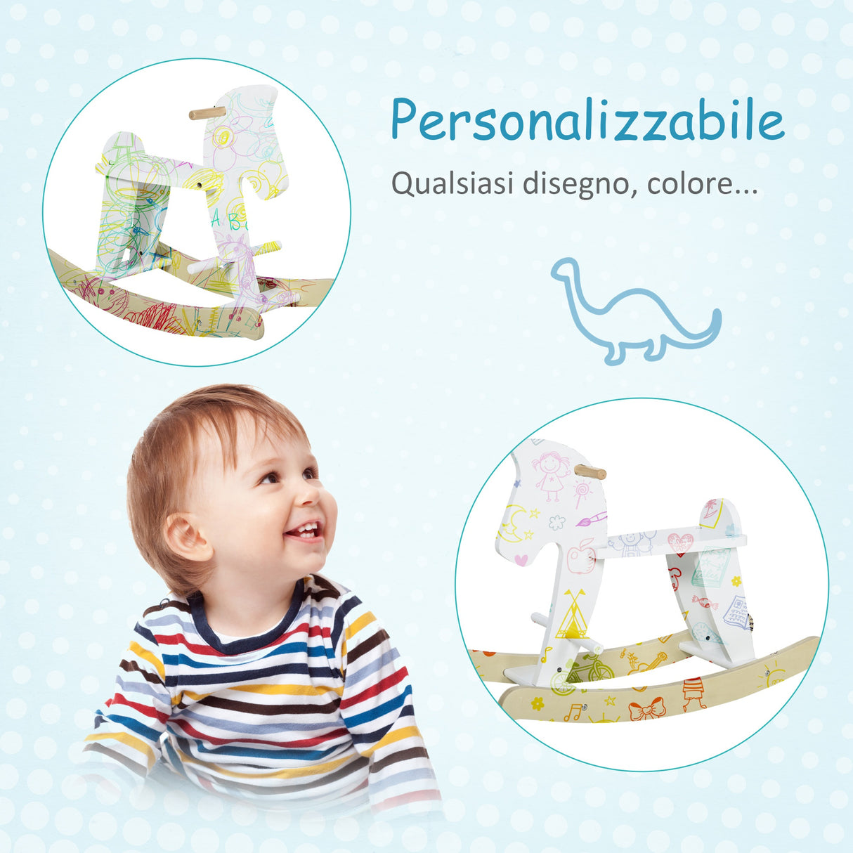 easycomfort easycomfort cavallo a dondolo bambini da 1 3 anni in legno con maniglie e poggiapiedi 68x26 5x48 cm bianco