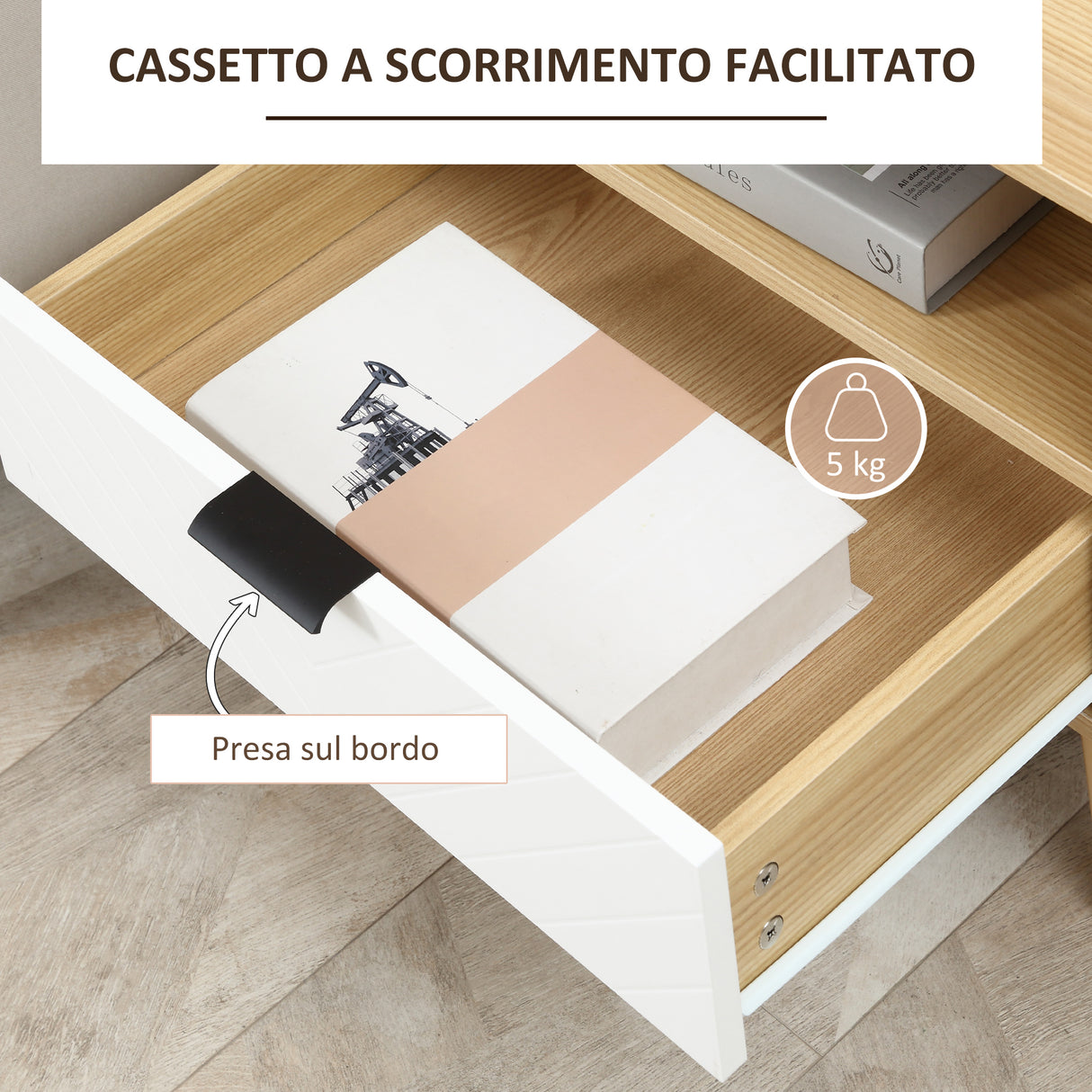 easycomfort easycomfort comodino moderno con cassetto estraibile e ripiano aperto in legno 50x39 5x49 5 cm bianco e color legno