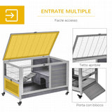 easycomfort easycomfort conigliera in legno con 4 ruote casetta per conigli e rampa 90x53x59cm grigio