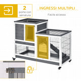 easycomfort easycomfort conigliera in legno con ruote vassoi estraibili e casetta con rampa 110x50x88 cm grigio e bianco