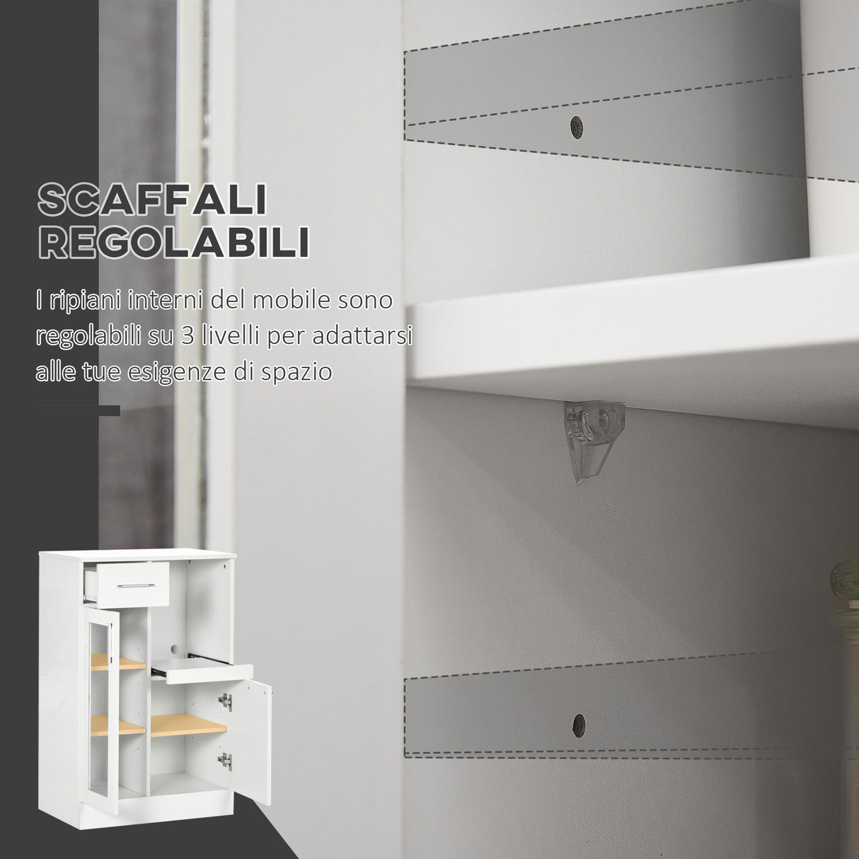easycomfort easycomfort credenza moderna con armadietti e cassetto in legno e vetro 60x40x95cm bianco