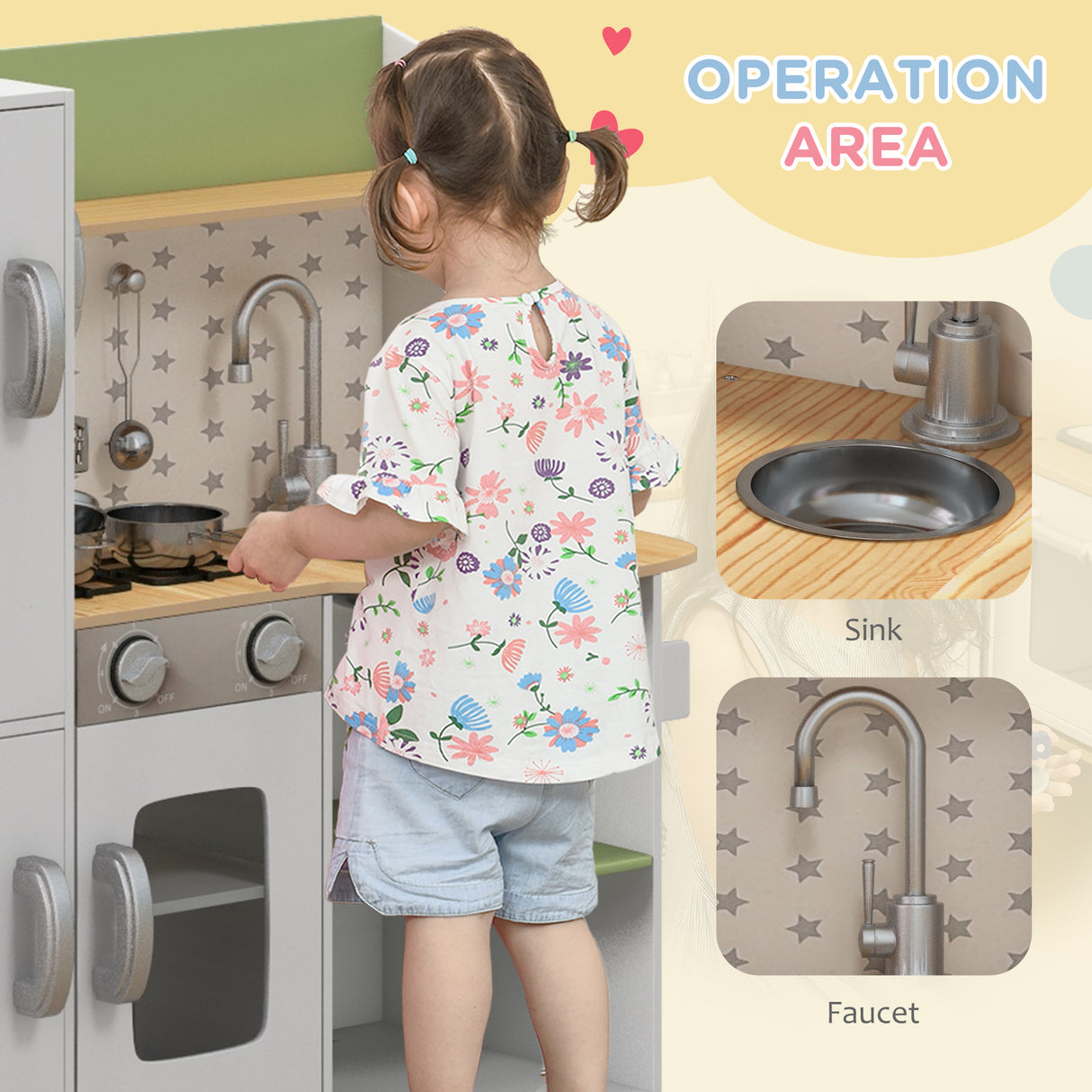 easycomfort easycomfort cucina giocattolo per bambini 3 6 anni con macchina del ghiaccio e utensili 84x34x89 cm bianco e verde