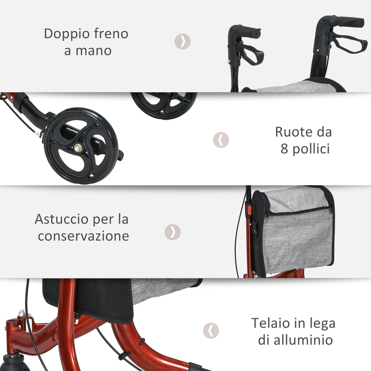 easycomfort easycomfort deambulatore ad altezza regolabile con 3 ruote e tasca portaoggetti in alluminio 68x68x86 5 99 cm rosso