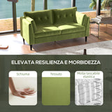 easycomfort easycomfort divano 2 posti classico in velluto con cuscini e trapuntato a bottoni 172x75x82cm verde