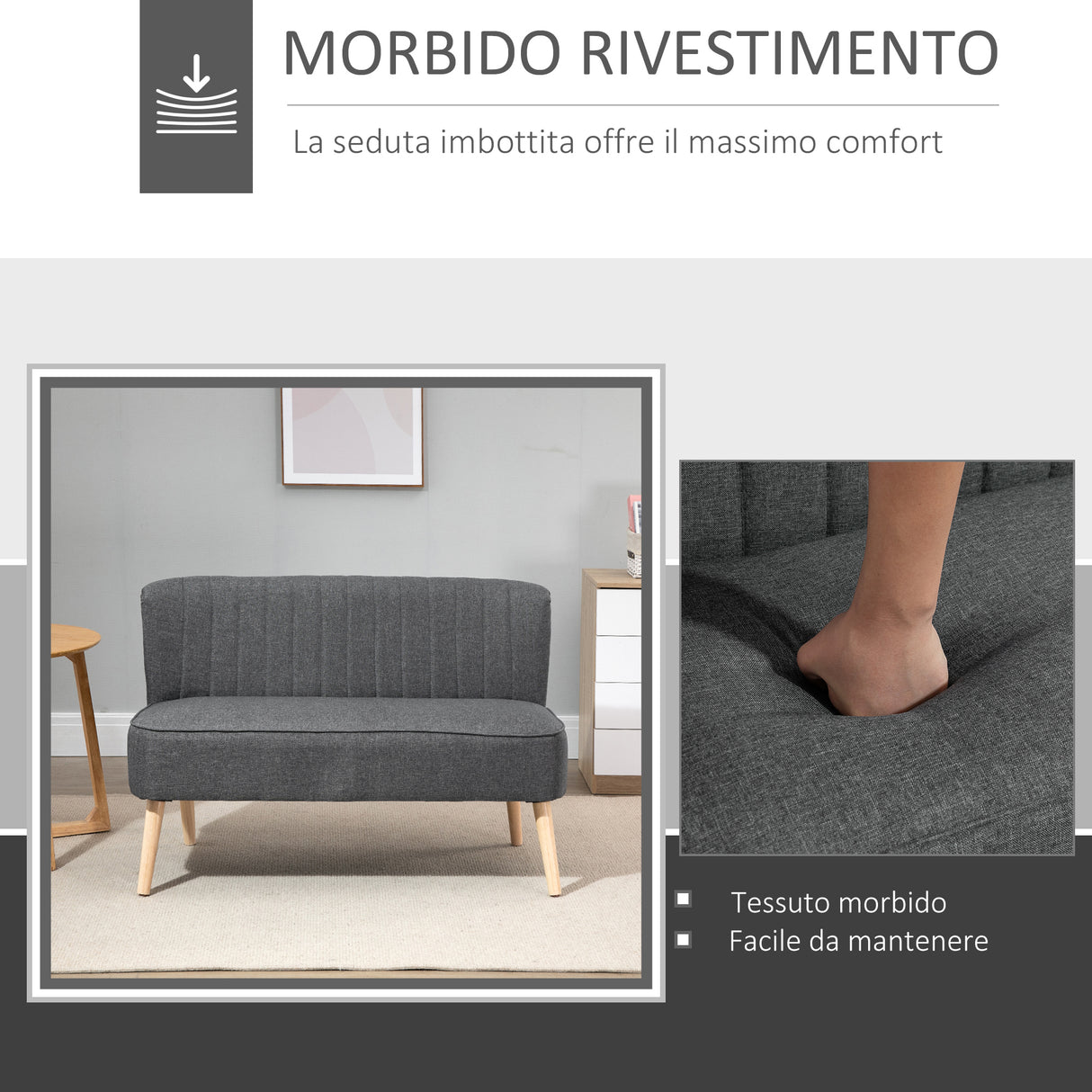 easycomfort easycomfort divano 2 posti moderno in tessuto senza braccioli divanetto da salotto con gambe in legno 117x56 5x77 cm grigio chiaro