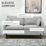 easycomfort easycomfort divano 2 posti per soggiorno in tessuto effetto lino e acciaio con tasche laterali 143x73x77cm grigio