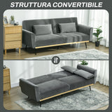 easycomfort easycomfort divano letto 3 posti con design clic clac e 2 cuscini in tessuto effetto velluto 206x81x83 cm grigio