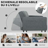 easycomfort easycomfort divano letto clic clac con schienale regolabile in tessuto effetto lino legno e acciaio 200x77x72 cm grigio