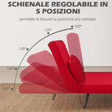easycomfort easycomfort divano letto in tessuto effetto velluto con schienale regolabile e 2 cuscini 102x73x81 cm rosso