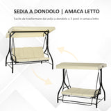 easycomfort easycomfort dondolo da giardino 3 posti con tettuccio regolabile in metallo e tessuto teslin beige e nero