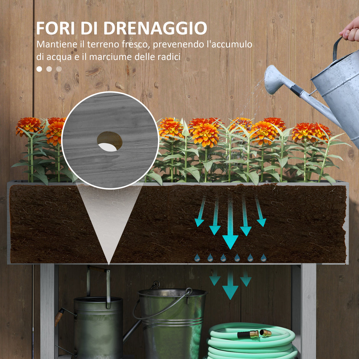 easycomfort easycomfort fioriera rialzata con ripiano inferiore e 2 fori di drenaggio in legno di abete 100x30x70 5 cm grigio