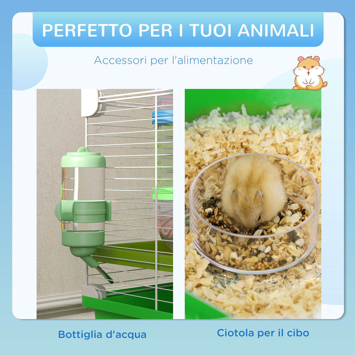 easycomfort easycomfort gabbia criceti a 5 livelli con tubi casetta serbatoio e ruota in acciaio pp e ps 59x36x69 cm verde e bianca