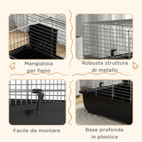 easycomfort easycomfort gabbia per conigli a 2 porte con vassoio rimovibile in metallo e plastica pp 100x55x41 cm nero e argento