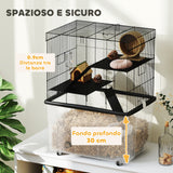 easycomfort easycomfort gabbia per criceti 3 piani con ruote 2 piattaforme rampe ciotola e bottiglia 58x43x74 cm nero