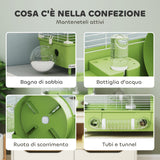 easycomfort easycomfort gabbia per criceti a 2 livelli e 3 porte con ruota e tubi in acciaio ps e pp 44 5x28x44 cm verde e bianco
