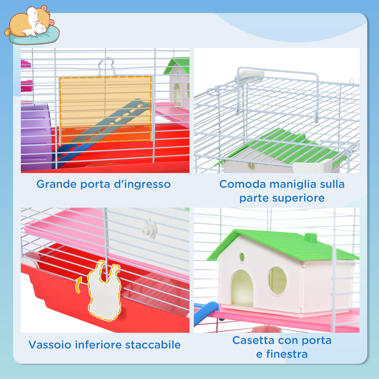 easycomfort easycomfort gabbia per criceti a 2 livelli in metallo e pp con casetta serbatoio dellacqua e ruota 47x30x27 cm