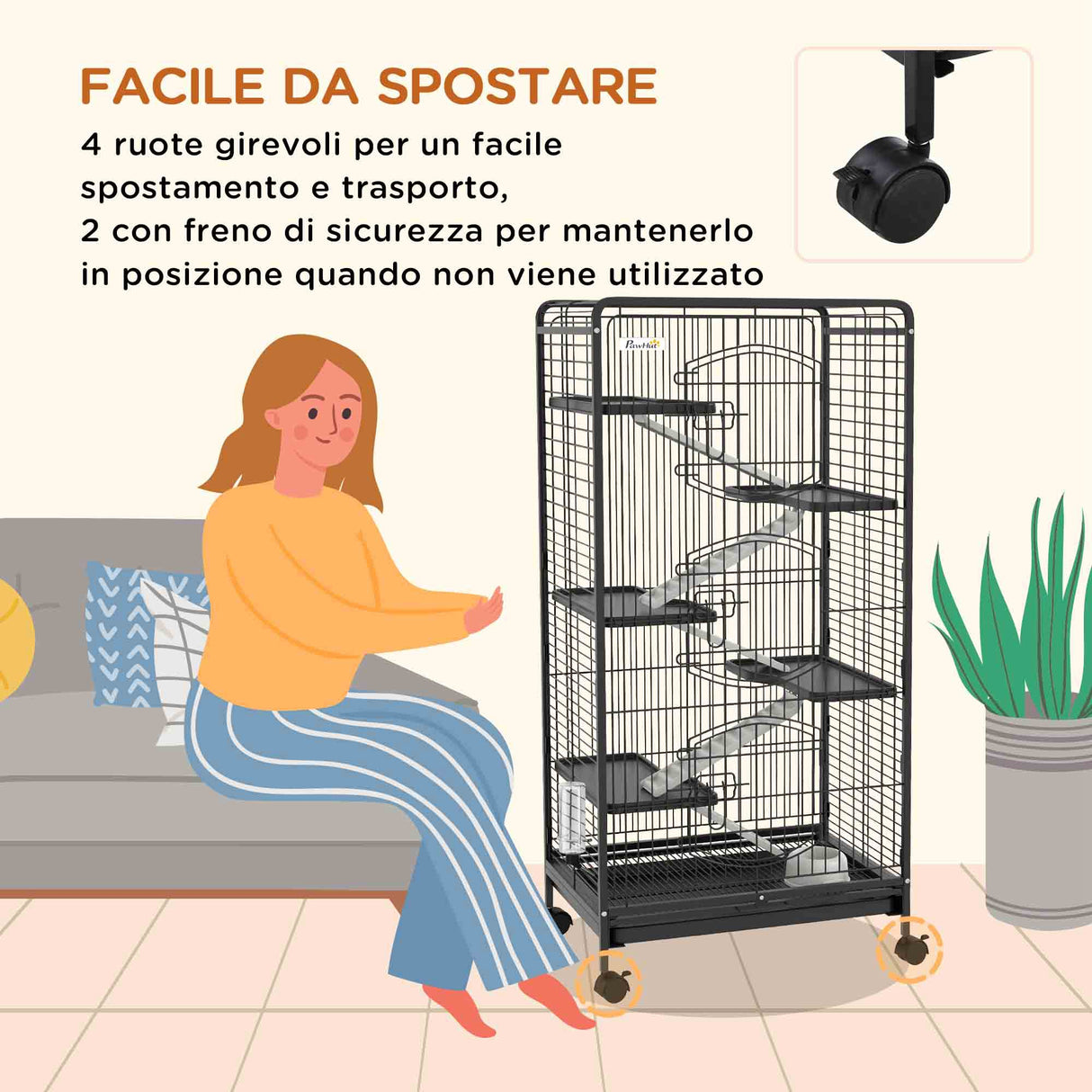 easycomfort easycomfort gabbia per piccoli animali con ruote 5 rampe e 5 piattaforme ciotola e bottiglia 61 5x44x131 cm nero