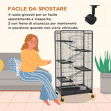easycomfort easycomfort gabbia per piccoli animali con ruote 5 rampe e 5 piattaforme ciotola e bottiglia 61 5x44x131 cm nero