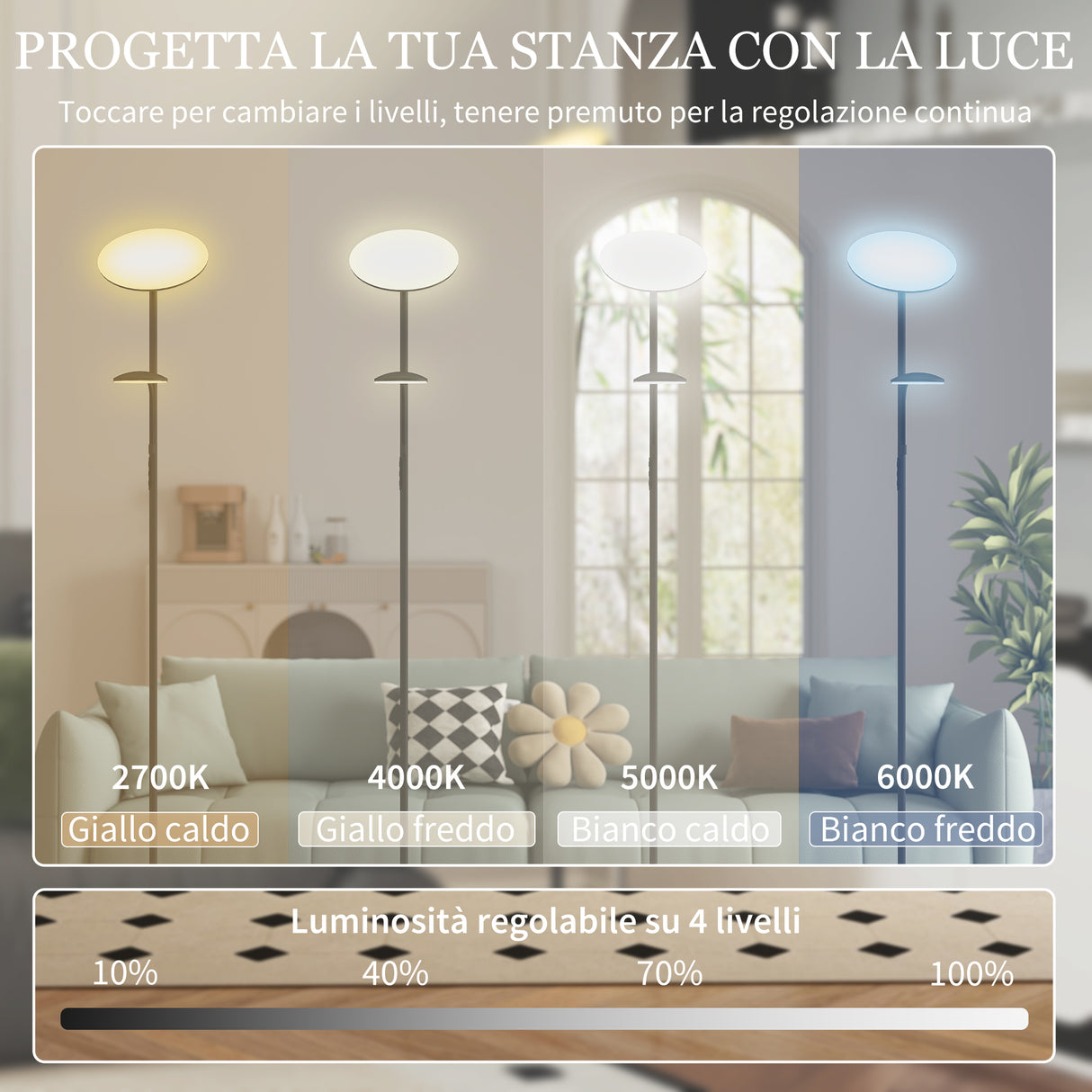 easycomfort easycomfort lampada da terra con 2 punti luce regolabile a 4 livelli temperatura 2700k 6500k e telecomando nero