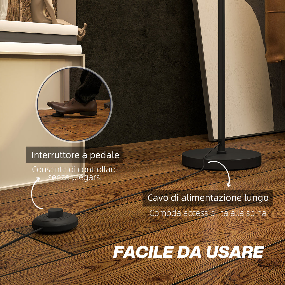 easycomfort easycomfort lampada da terra moderna con doppio paralume e interruttore a pedale 33 x 152 5 cm nero