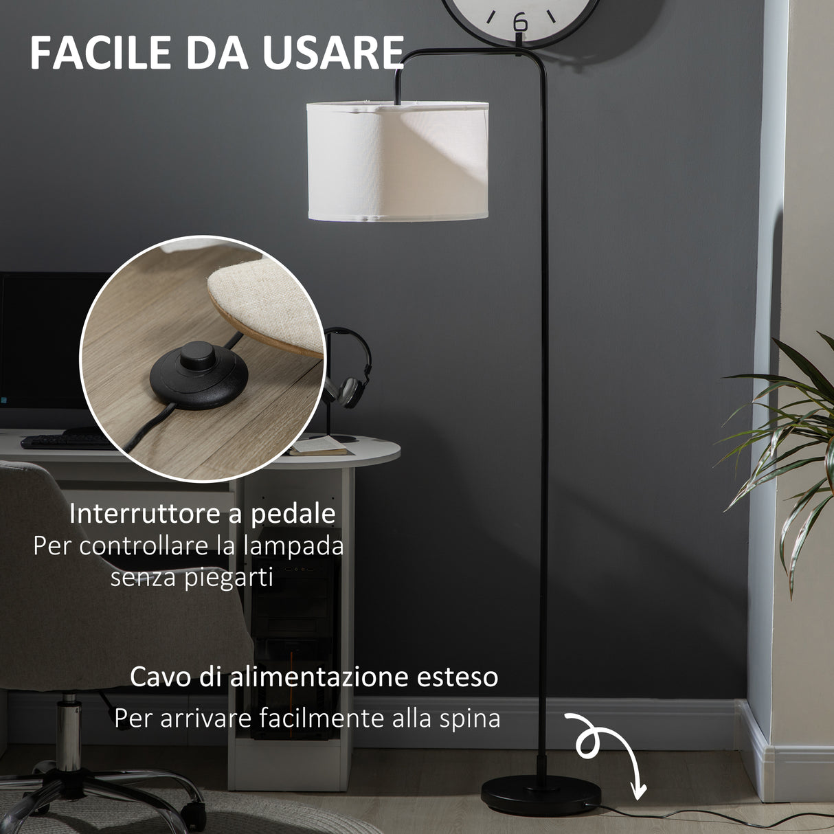 easycomfort easycomfort lampada da terra moderna in acciaio con paralume in tessuto effetto lino 64x38x163 5 cm bianca e nera