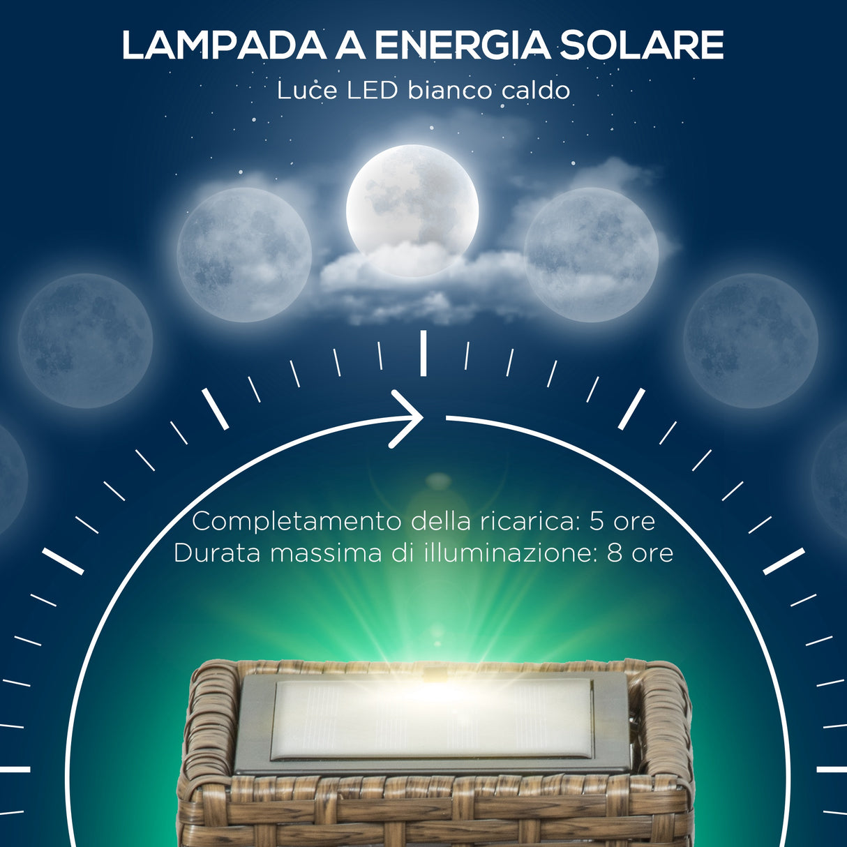 easycomfort easycomfort lampada solare da giardino con pannello di ricarica in acciaio e rattan 15 5x15 5x69 cm nero e marrone