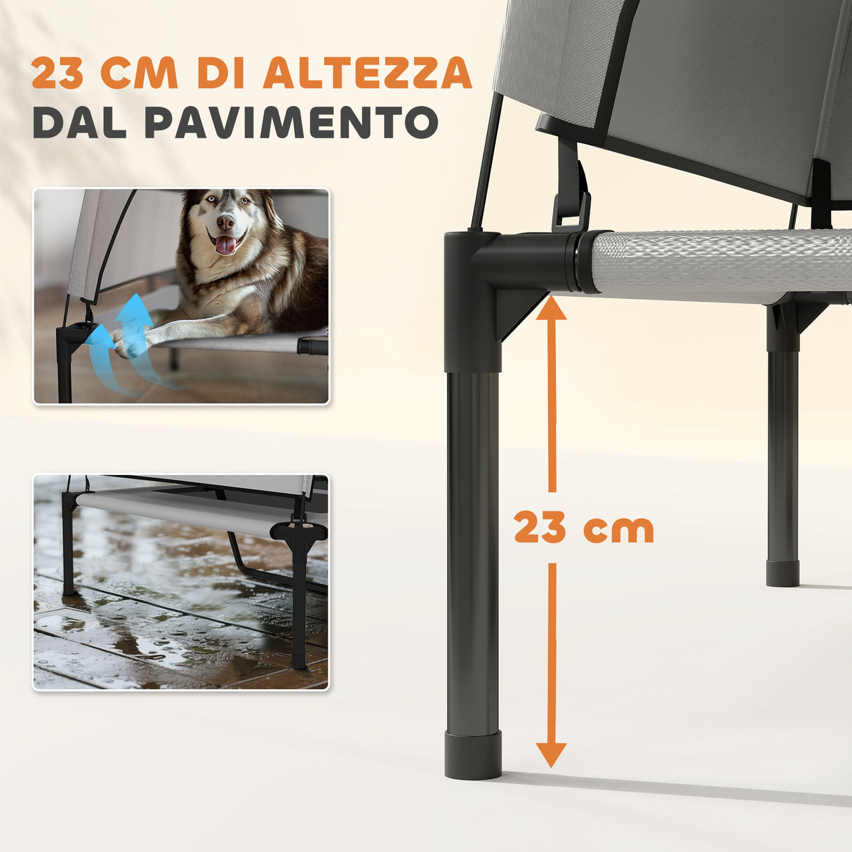 easycomfort easycomfort lettino per cani con copertura a 3 lati rimovibile in poliestere e acciaio 122x92x94 cm grigio chiaro e nero