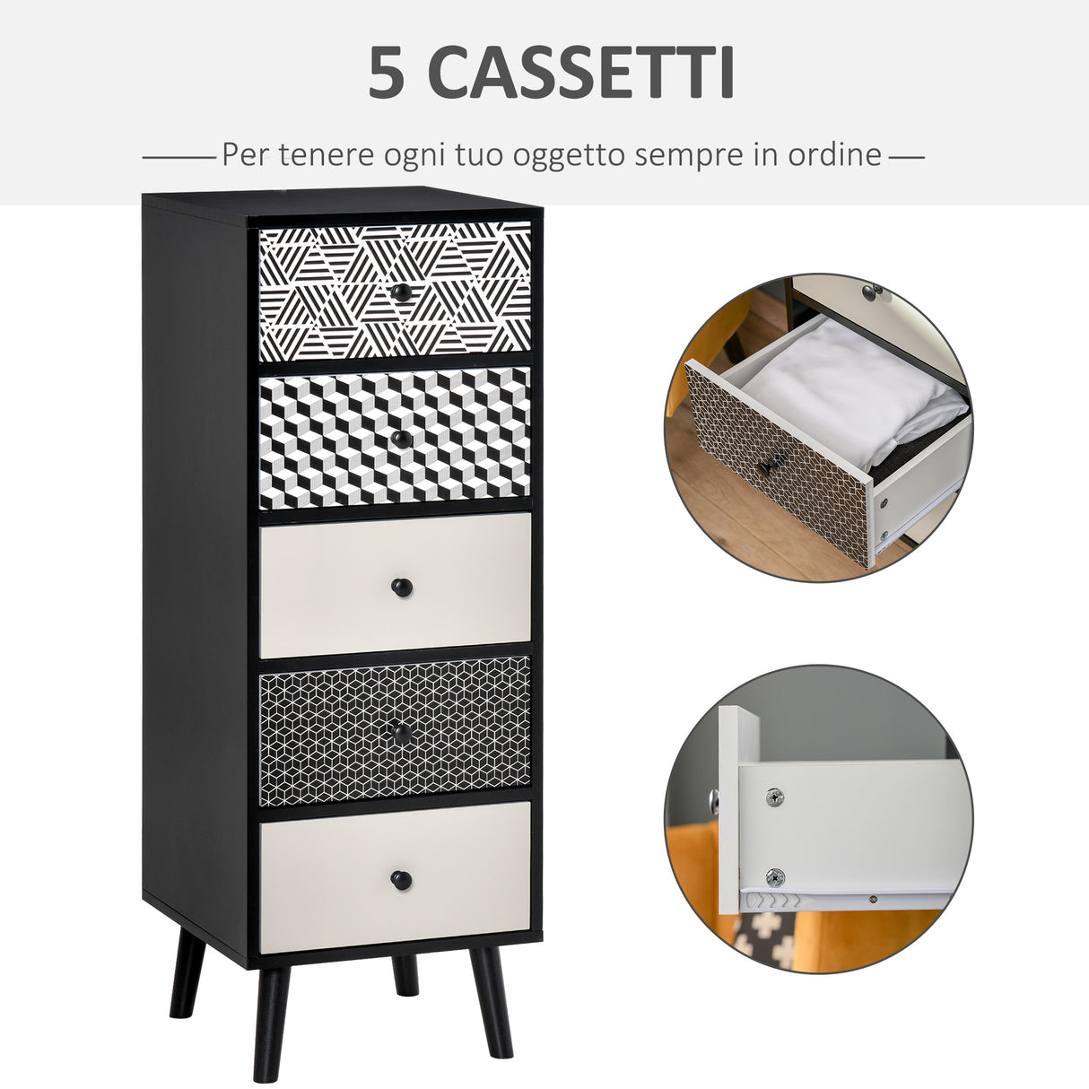 easycomfort easycomfort mobile cassettiera 5 cassetti fantasia geometrica arredamento moderno camera e ingresso 40x40x111 5cm nero grigio