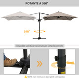 easycomfort easycomfort ombrellone 3x3 m a braccio con 8 stecche pedale e manovella in alluminio e poliestere color khaki