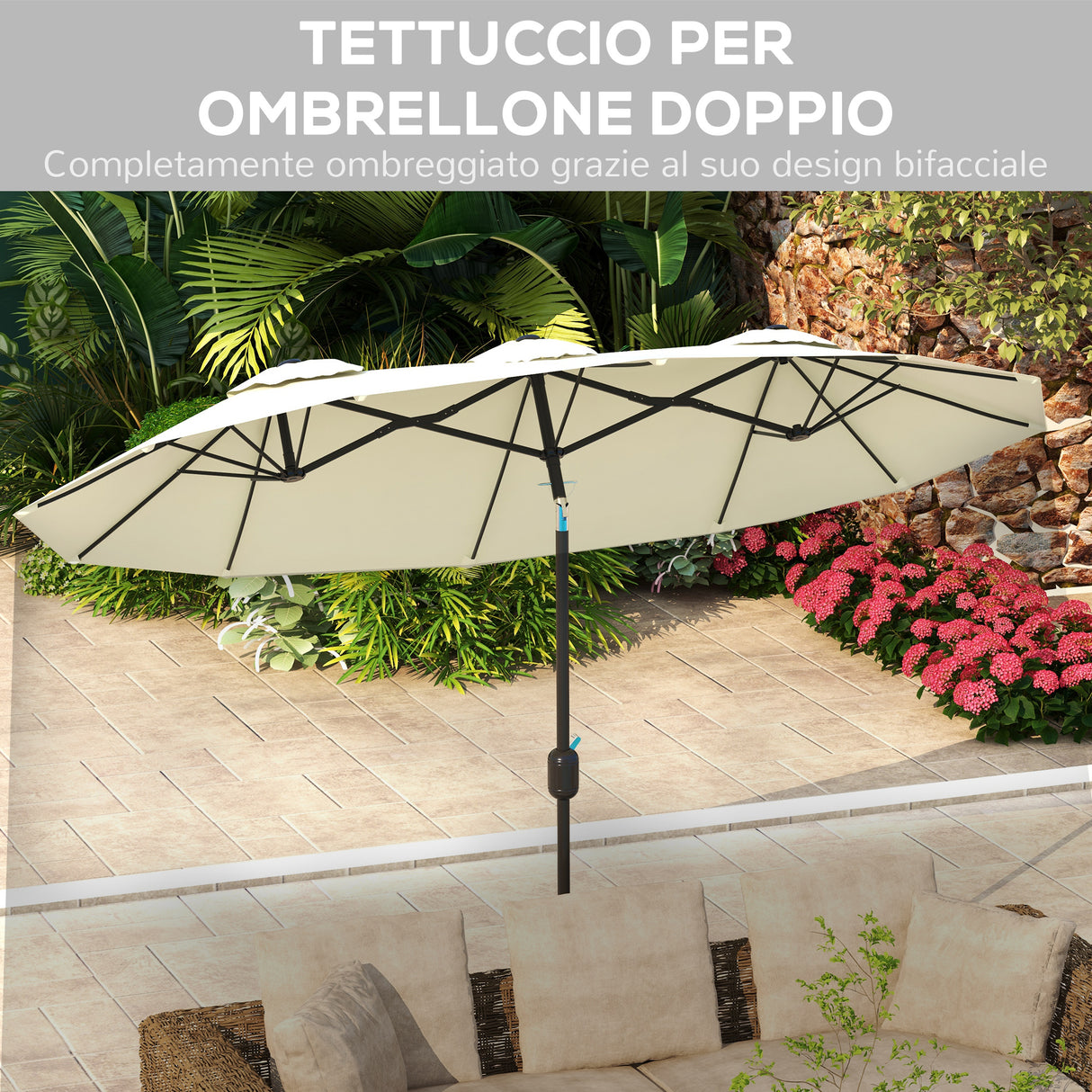 easycomfort easycomfort ombrellone da giardino doppio inclinabile con apertura a manovella 285x147x227cm beige