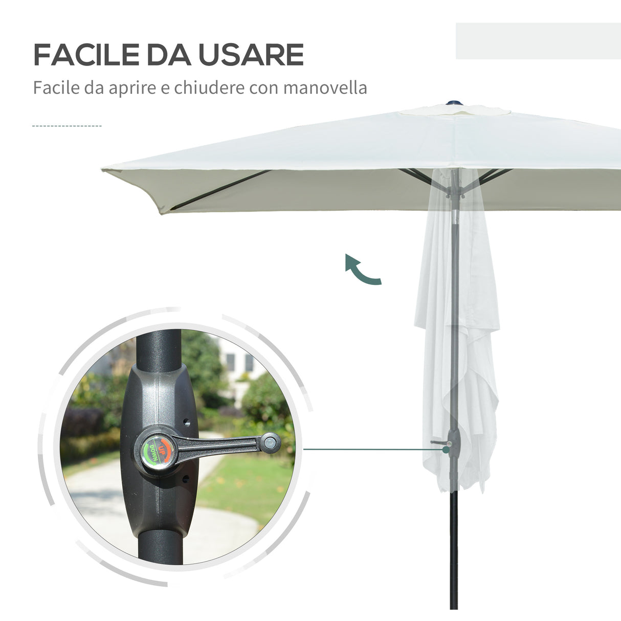 easycomfort easycomfort ombrellone rettangolare 2x3 m da giardino con apertura a manovella e inclinazione regolabile beige
