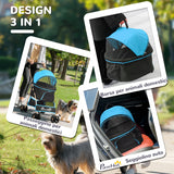 easycomfort easycomfort passeggino per cani convertibile con 2 guinzagli e cuscino in acciaio e poliestere 82x49 5x98 cm azzurro e nero